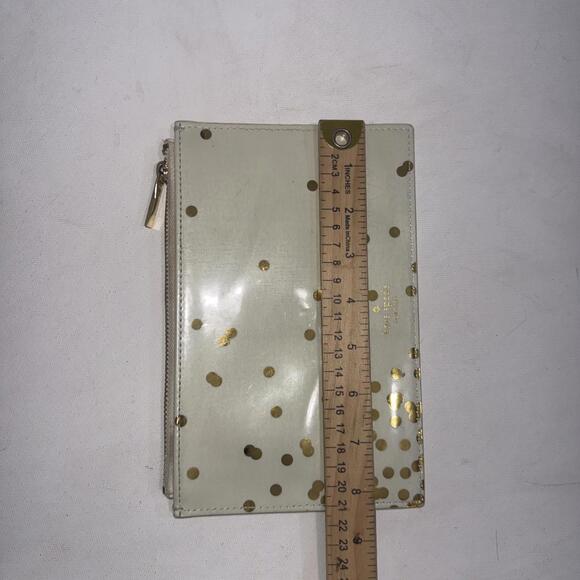 Kate Spade Pencil Pouch Polka Dot Cosmetic Case Travel Designer Cream Gold - Picture 10 of 10